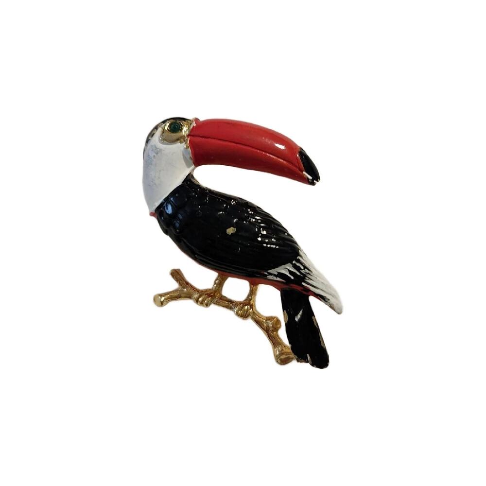 Vintage Enamel Toucan Bird Brooch, Gerrys, 2" Long
